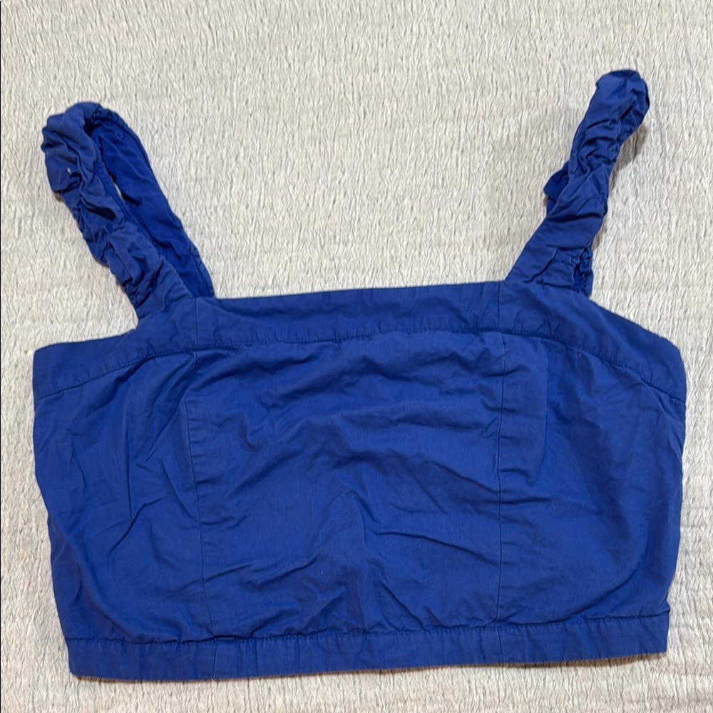 Free People Blue Ruched Fitted Tank Top
